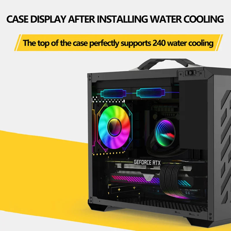 Mini ITX Case Glass Side 240mm Watercooling Portable - Tophatter Daily Deals