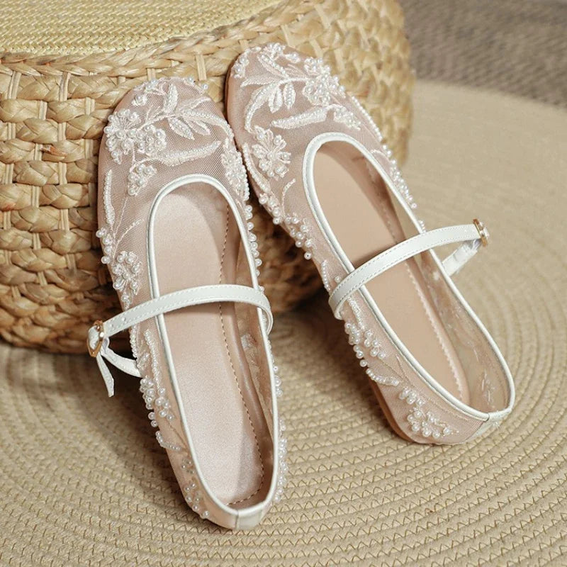 Lightweight Women’s Ballet Flats - Mary Jane Mesh, Beaded - Tophatter Daily Deals