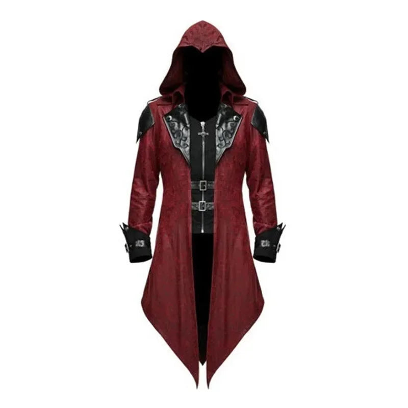 Medieval Assassin Hooded Jacket Costume Halloween 2025 Red - Tophatter Daily Deals