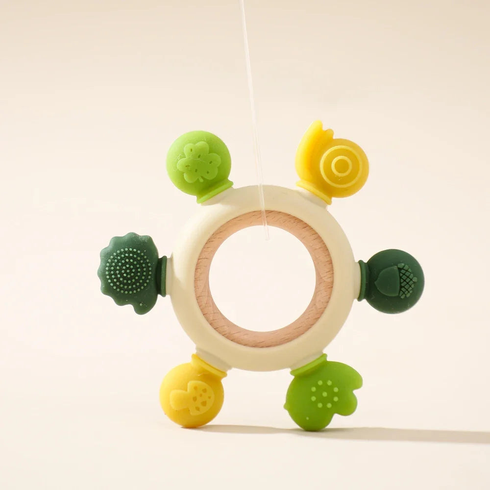 Wooden Crochet Animal Teether Rattle Newborn Sensory Toys Forest Teether 5 - Tophatter Daily Deals