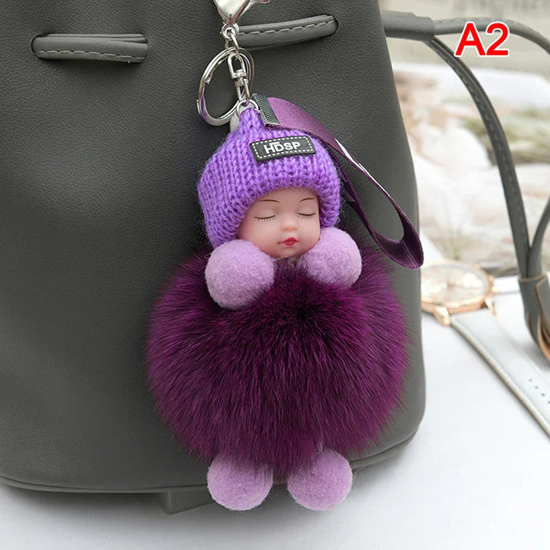 Pompom Sleeping Baby Keychain Plush Bag Charm Cute Gift A2 - Tophatter Daily Deals
