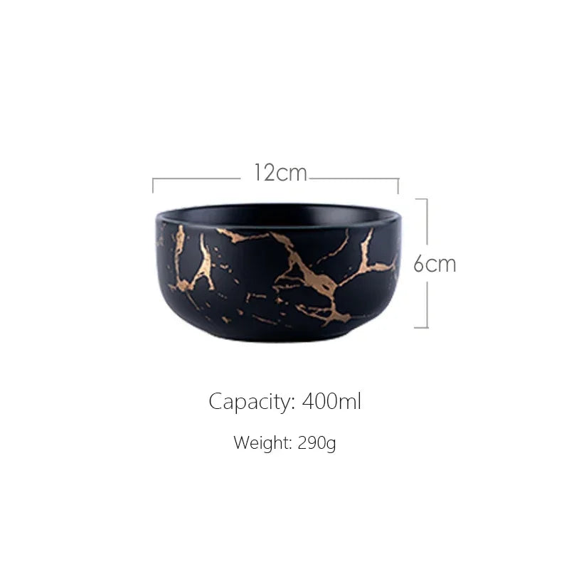 Marble Ceramic Bowl Set Nordic Tableware Minimalist Black-S - Tophatter Daily Deals