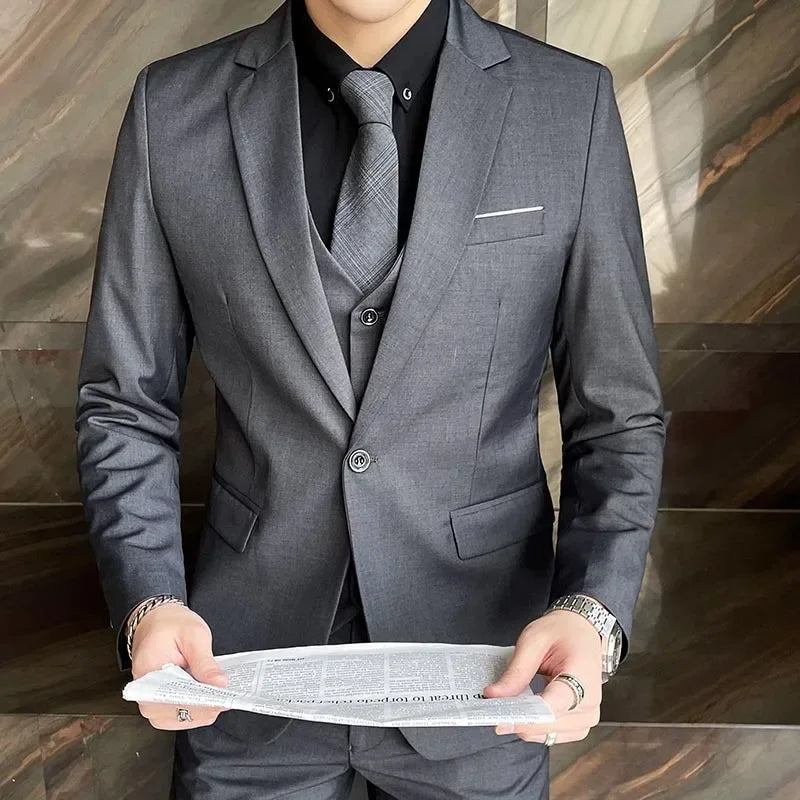Mens Formal Suit Set Blazer Vest Pants (Gray) Apparel & Accessories > Clothing > Suits - Tophatter Daily Deals