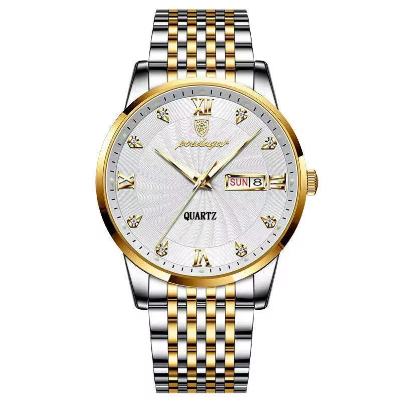Quartz Wristwatch Stainless Steel Luminous Date Week 827 Gold White S - Tophatter Daily Deals
