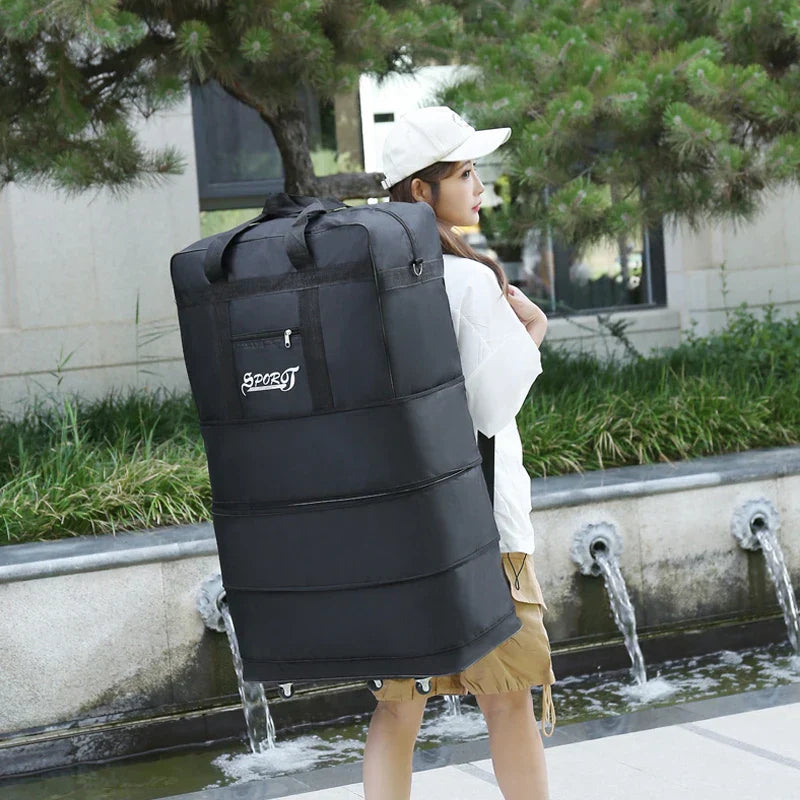 Expandable Travel Backpack with Wheels Black Duffel Bags - Tophatter Daily Deals
