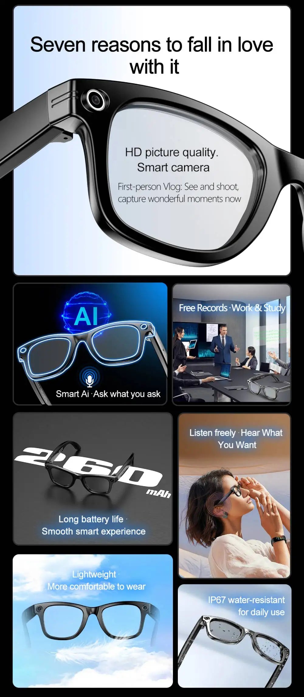 AI Smart Glasses 720P Translation Camera Sunglasses - Tophatter Daily Deals