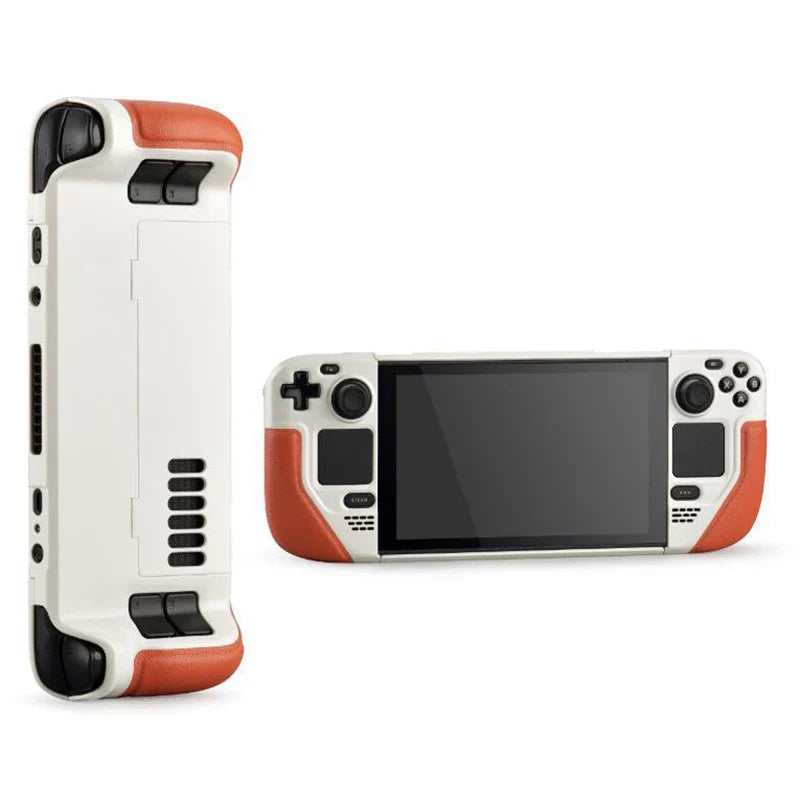 Steam Deck Case Cowhide Wrap Leather Grip Hard Shell Stand White orange - Tophatter Daily Deals