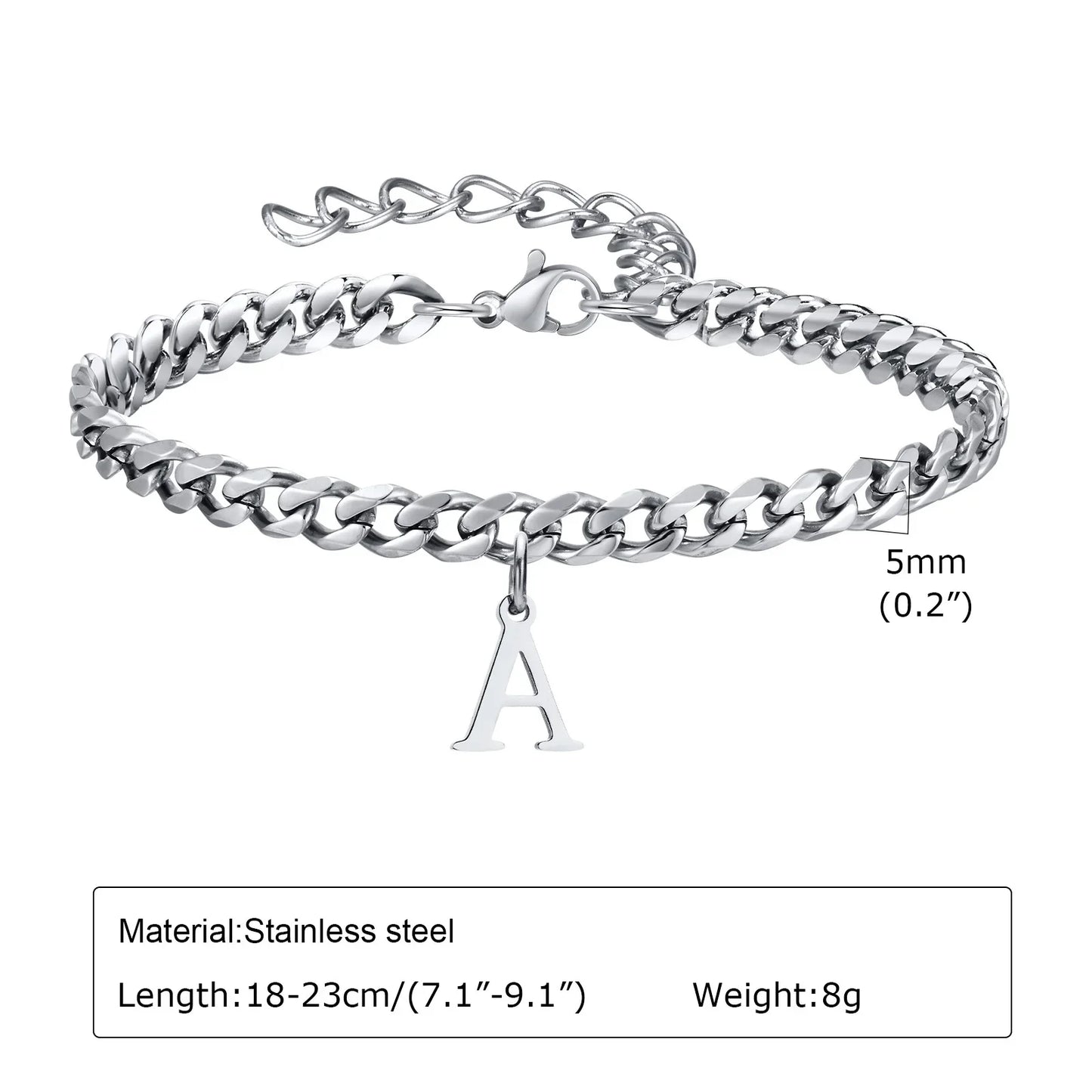 Initials Cuban Link Bracelet Stainless Steel Adjustable - Tophatter Daily Deals