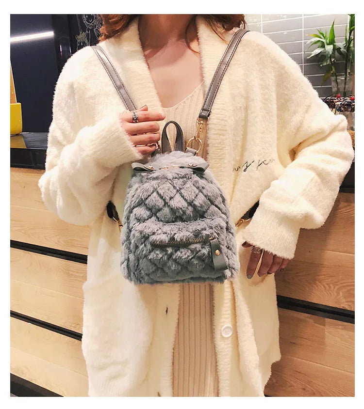 Faux Fur Mini Rabbit Ear Backpack Animals - Tophatter Daily Deals