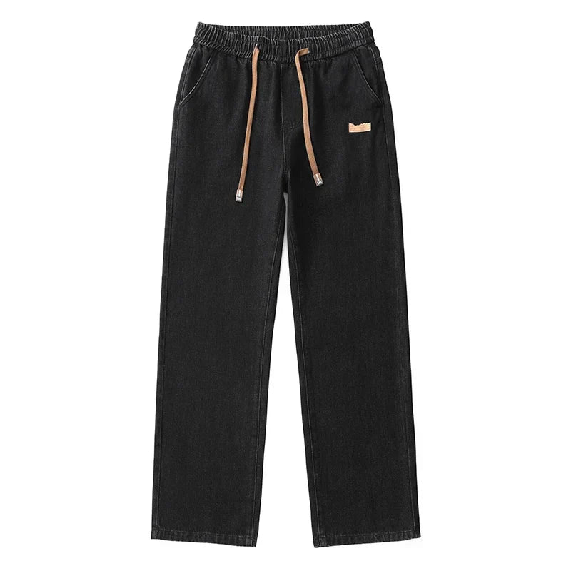 Stretchy Men Wide Leg Jeans - Drawstring Waist, Denim Black - Tophatter Daily Deals
