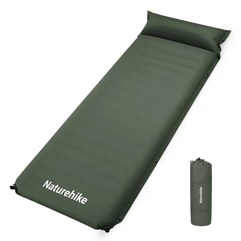 10cm Thick Self-Inflating Double Mattress with Pillow Green Camping & Hiking - Tophatter Daily Deals