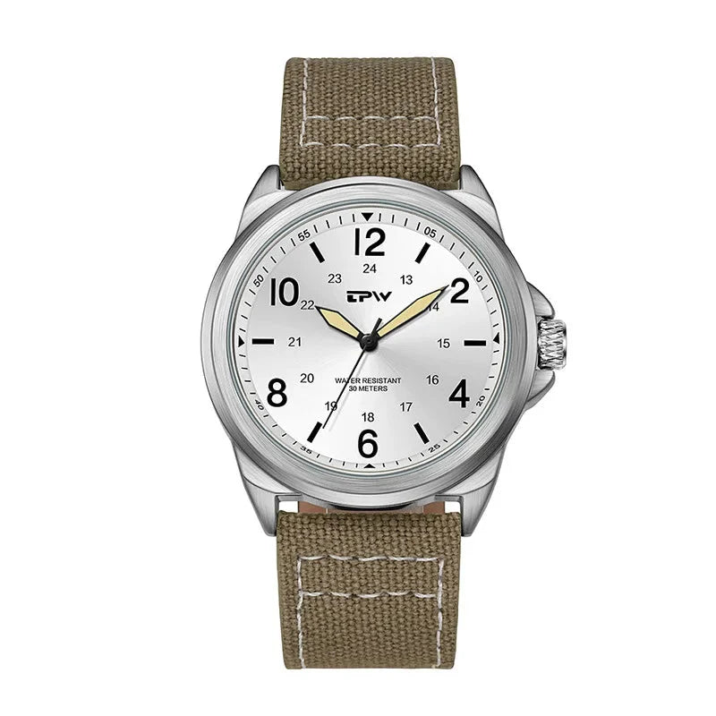 Rugged Field Watch 42mm Fabric Strap Military Analog 30M Fabric White - Tophatter Daily Deals