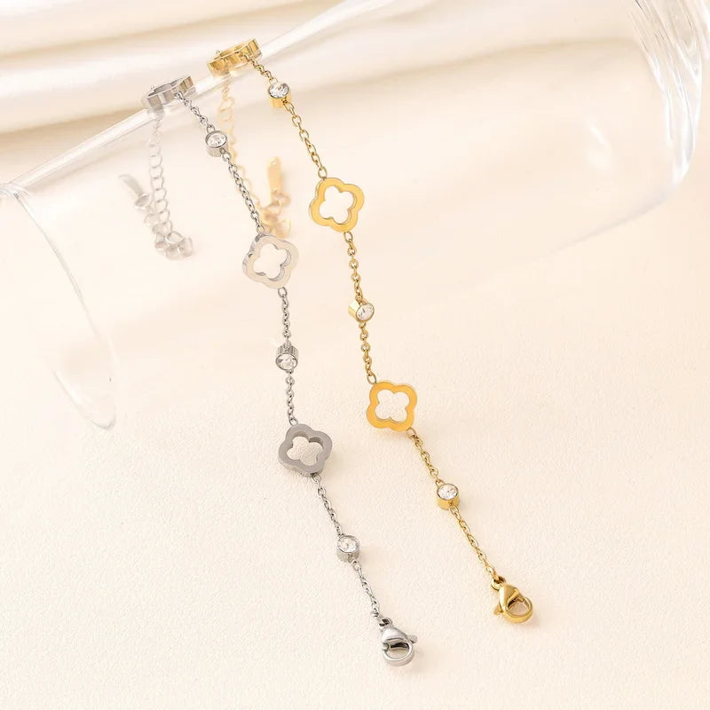 Clover Flower Stainless Steel Bracelet Set Gold Gift - Tophatter Daily Deals