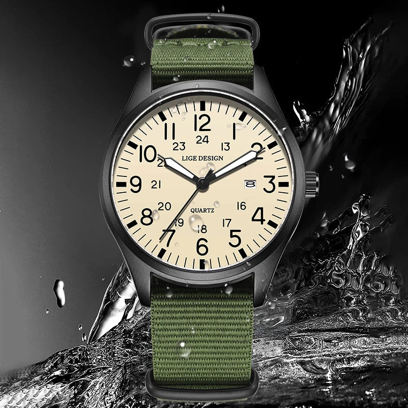 Quartz Watch Beige Dial Nylon Strap Waterproof Luminous - Tophatter Daily Deals