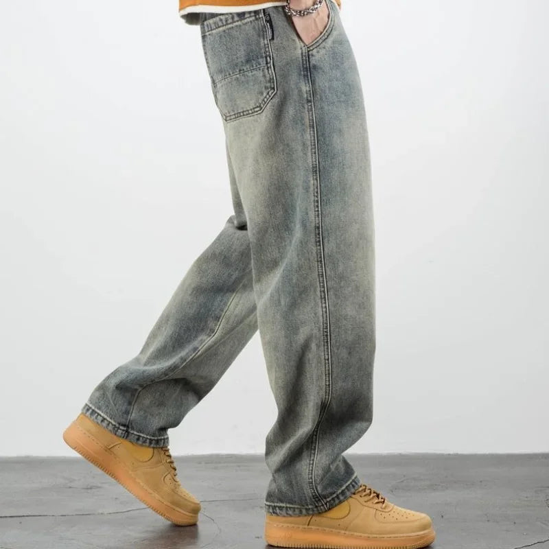 Oversized Men's Denim Jeans - Loose Straight Cut, Washed - Tophatter Daily Deals