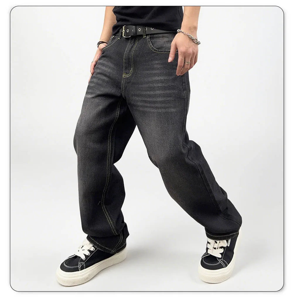 Oversized Men's Jeans - Straight Cut, Washed Denim, Autumn - Tophatter Daily Deals