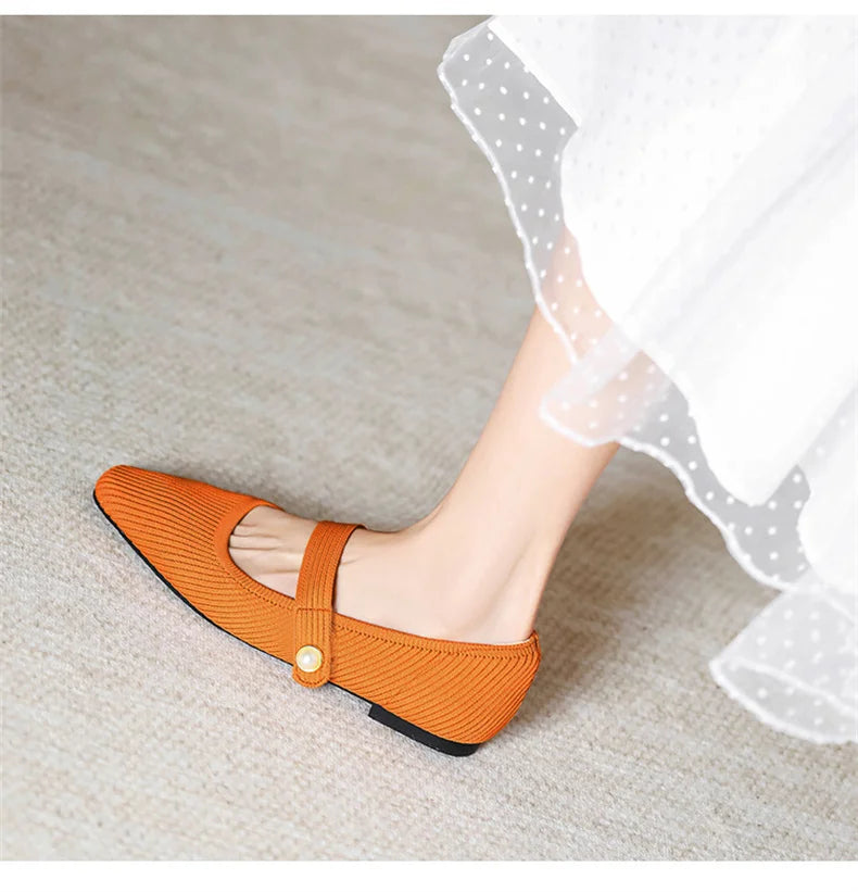 Stretchy Women Mary Jane Flats - Ribbed Knit For Spring - Tophatter Daily Deals