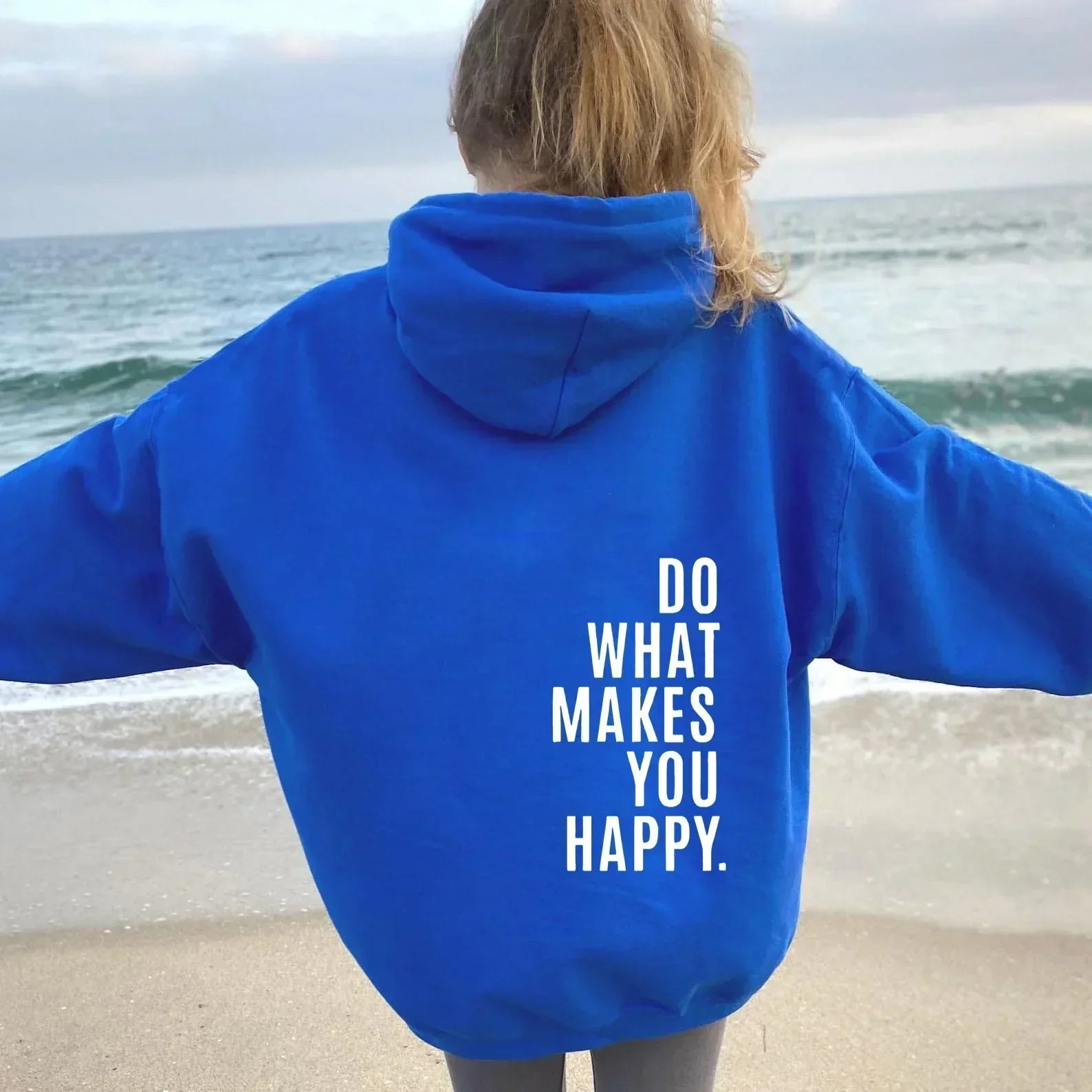 Oversized Women’s Hoodie - Back Print, Cotton, Everyday Blue - Tophatter Daily Deals