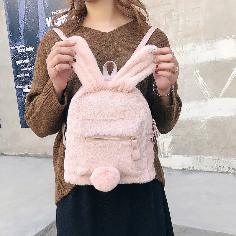Faux Fur Mini Rabbit Ear Backpack Animals - Tophatter Daily Deals