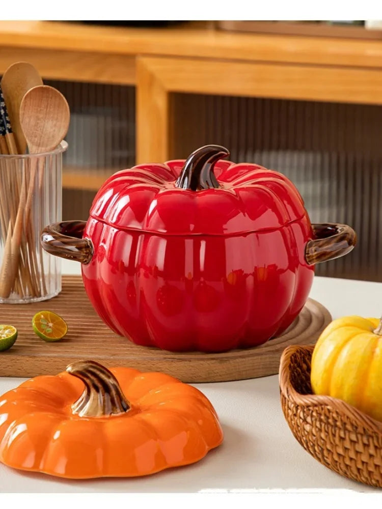 Pumpkin Soup Pot 1.4L Ceramic Bowl With Lid Halloween - Tophatter Daily Deals