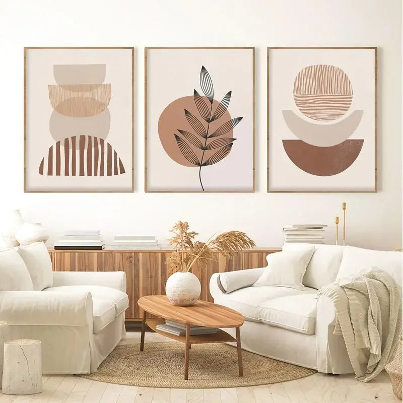 Abstract Boho Canvas Wall Art Trio Neutral Modern Decor - Tophatter Daily Deals