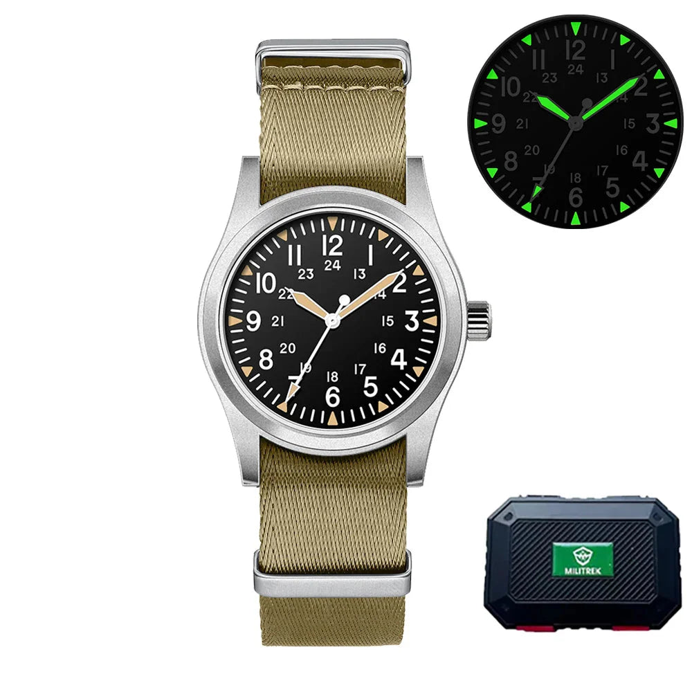 Military Quartz Field Watch 37mm Sapphire Fall 2025 Black3 - Tophatter Daily Deals