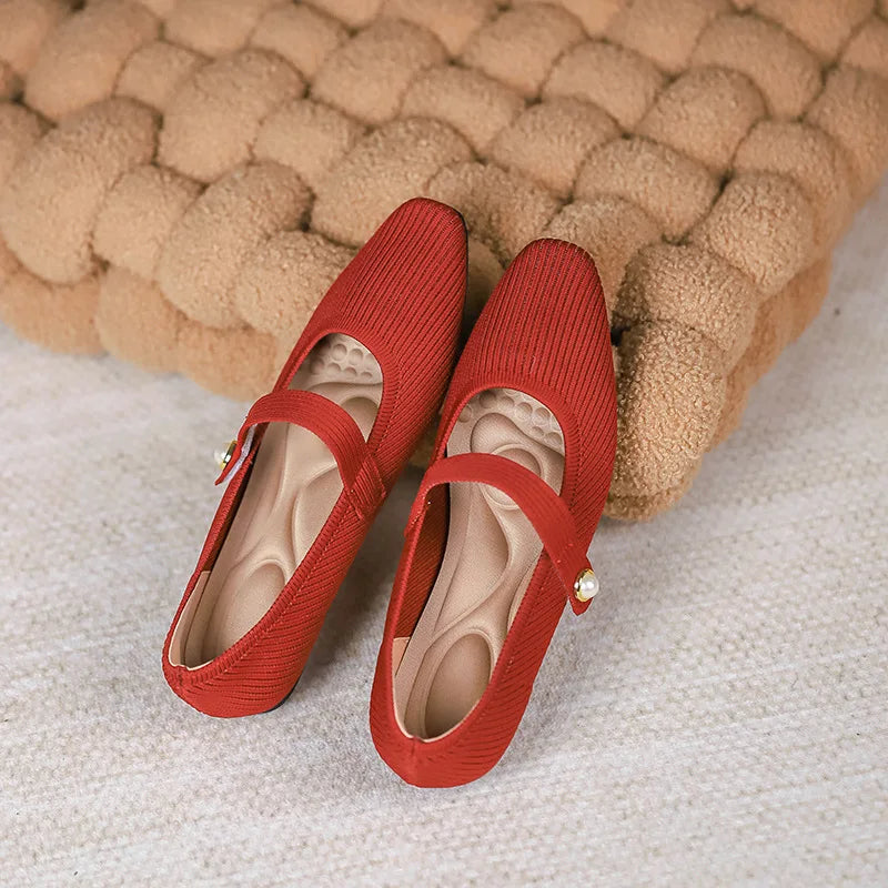 Stretchy Women Mary Jane Flats - Ribbed Knit For Spring - Tophatter Daily Deals