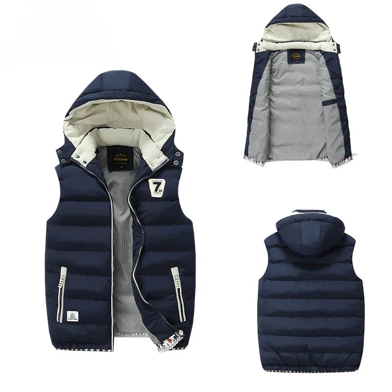 Windproof Men Hooded Vest - Quilted Padded, Polyester, Autumn - Tophatter Daily Deals