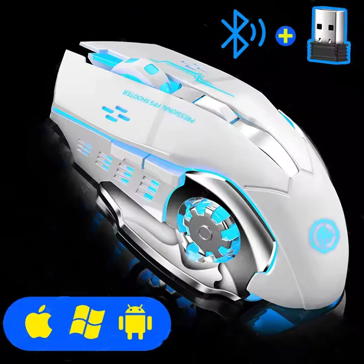 Wireless Rechargeable Gaming Mouse Bluetooth Silent Backlit White - Tophatter Daily Deals