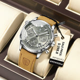 Quartz Chronograph Watch Waterproof Luminous Date Leather 960Silver GunColor L - Tophatter Daily Deals