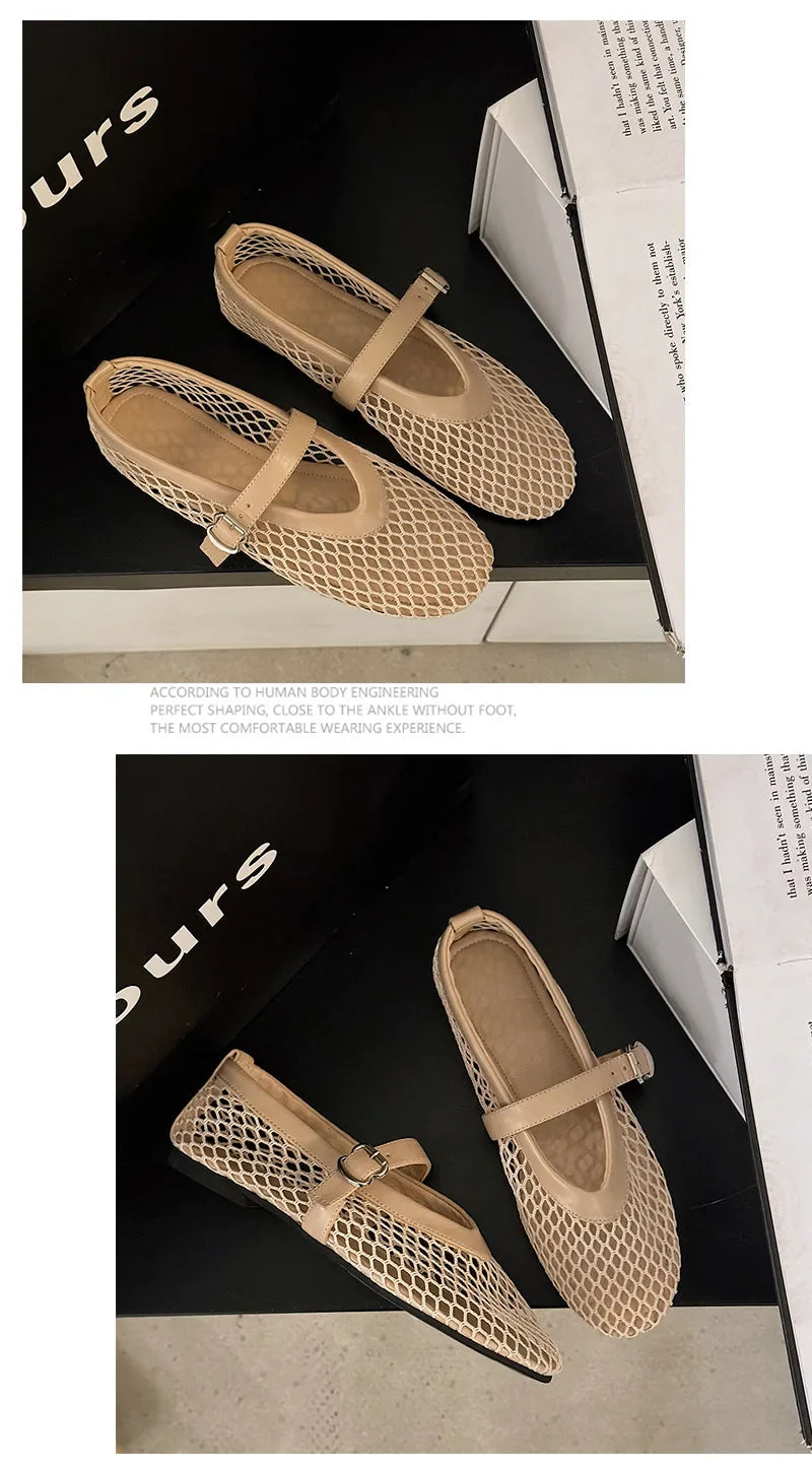 Breathable Women Mesh Ballet Flats - Strappy Round Toe - Tophatter Daily Deals