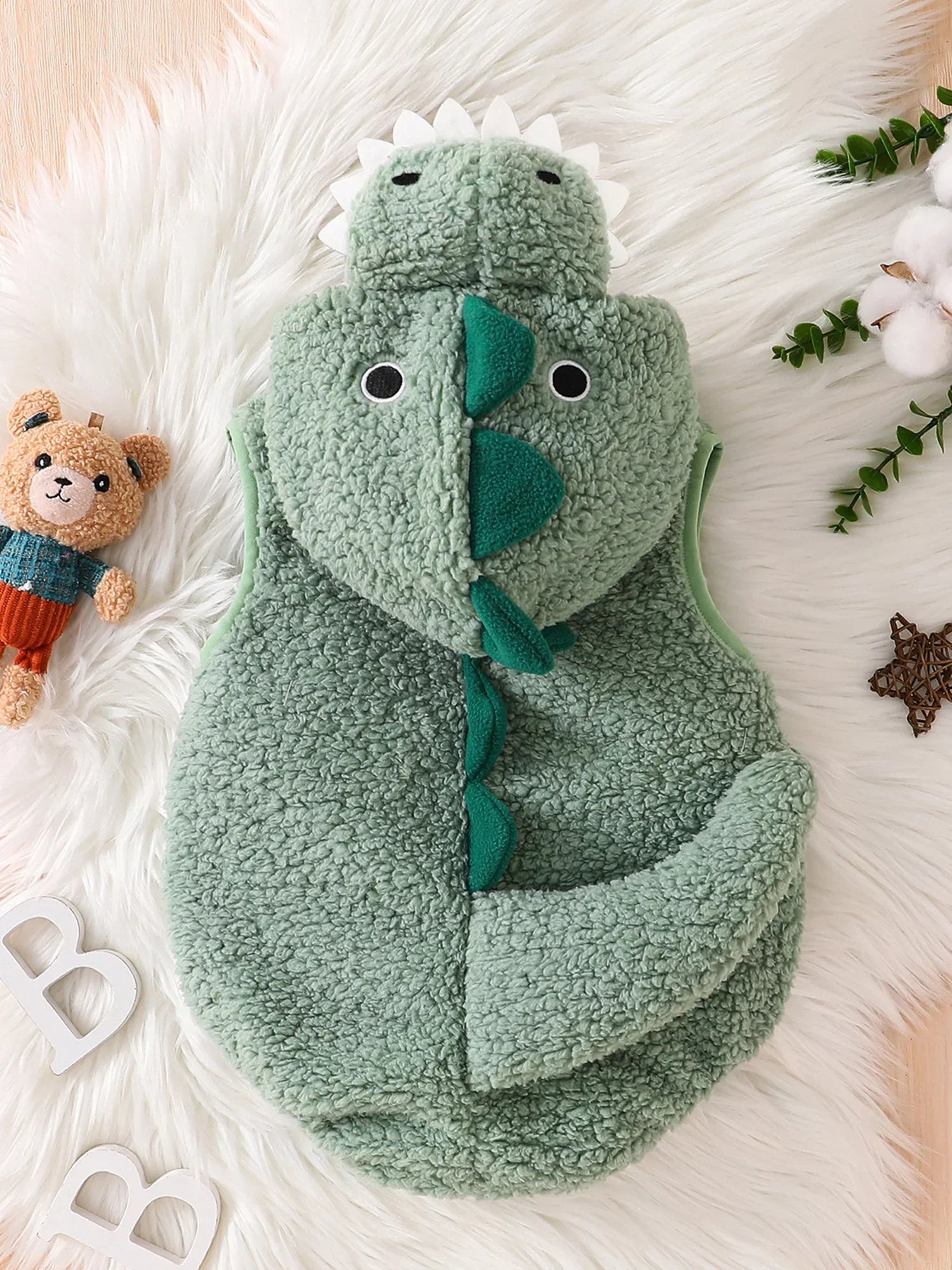 Baby Dinosaur Halloween Romper Plush Hooded Sleeveless - Tophatter Daily Deals