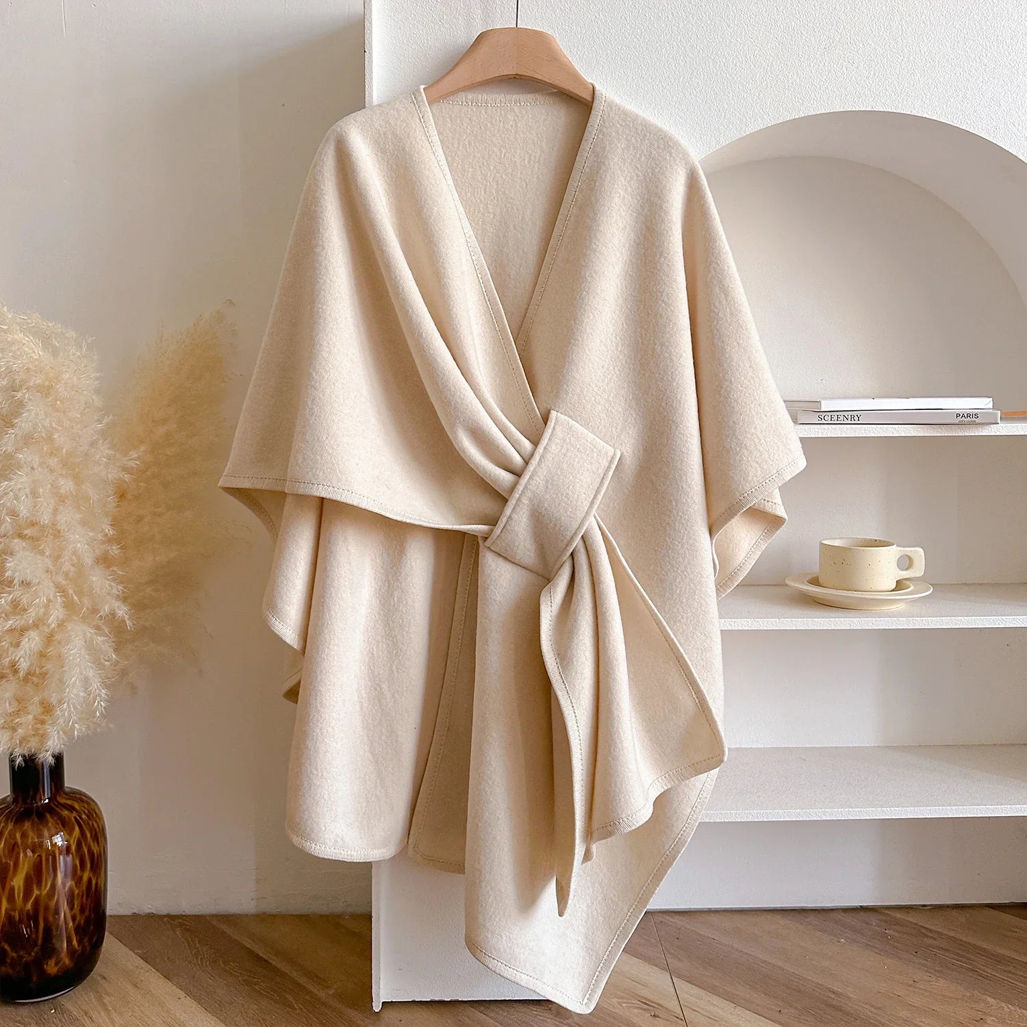 Warm Womens Poncho - Draped Cape Knot, Cashmere Pashmina - Tophatter Daily Deals
