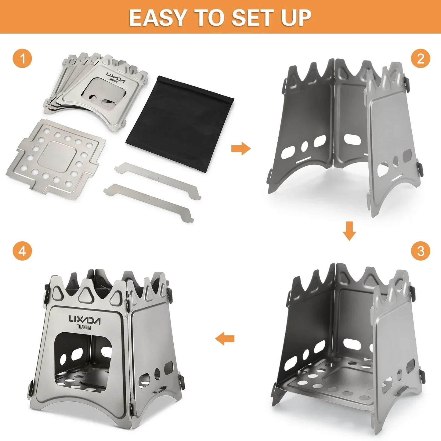 Compact Folding Titanium Wood Stove Silver Camp Cooking - Tophatter Daily Deals