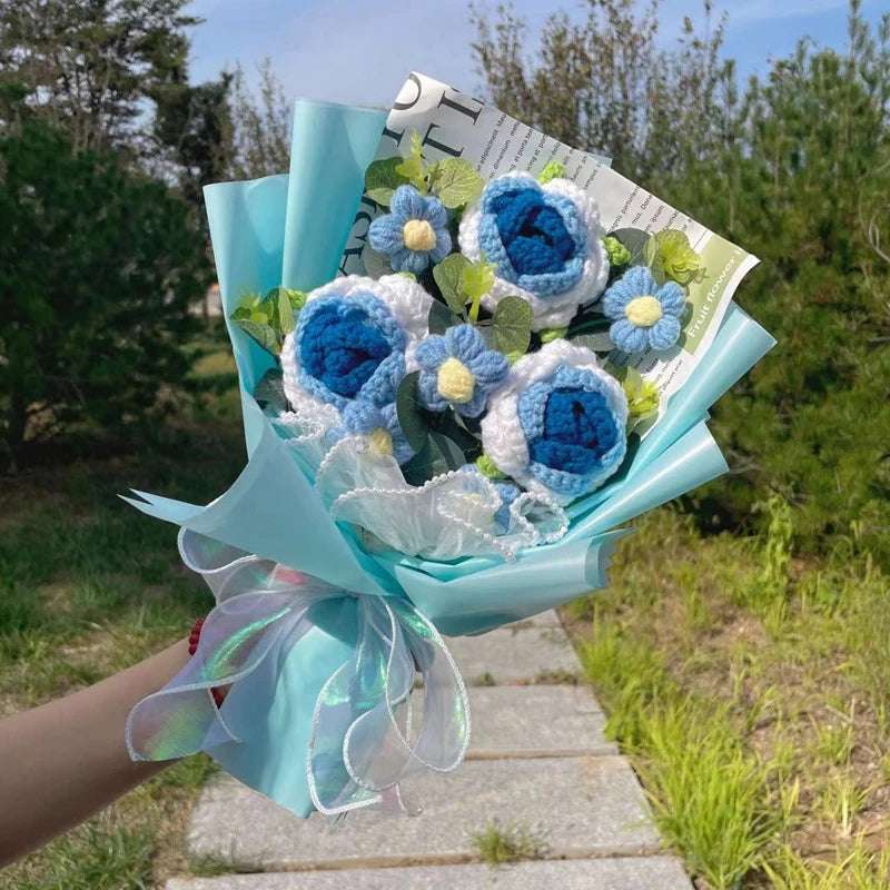 Crochet Knitted Plush Flowers Bouquet Flowers - Tophatter Daily Deals