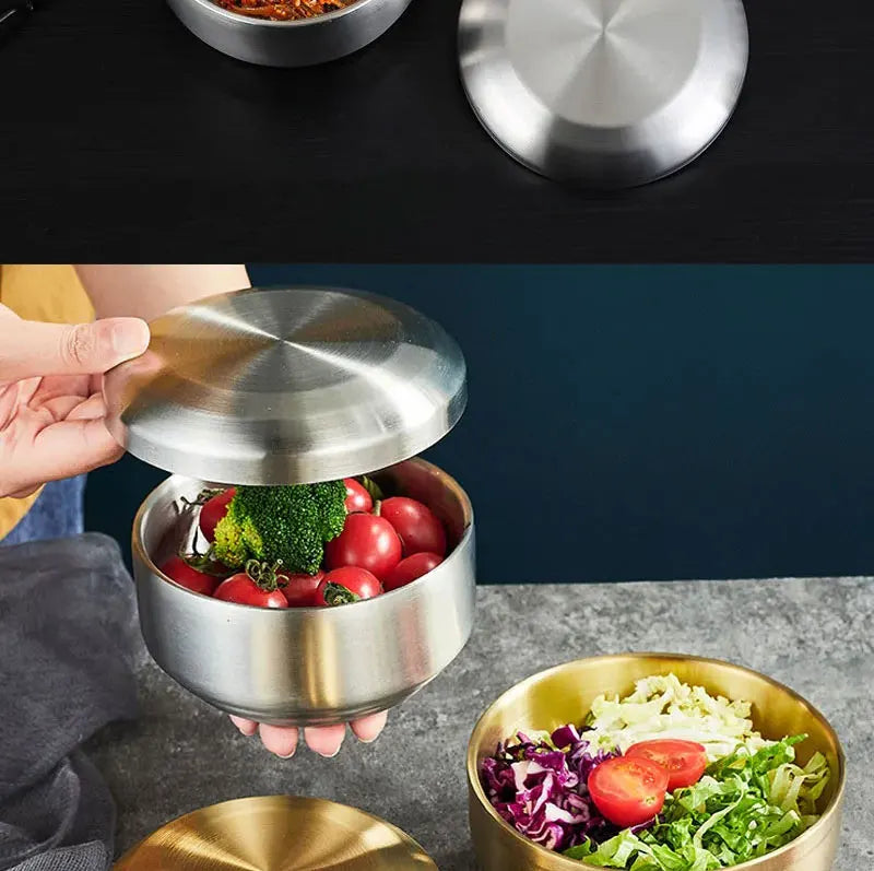 Stainless Steel Double Layer Rice Bowl With Lid Insulated - Tophatter Daily Deals
