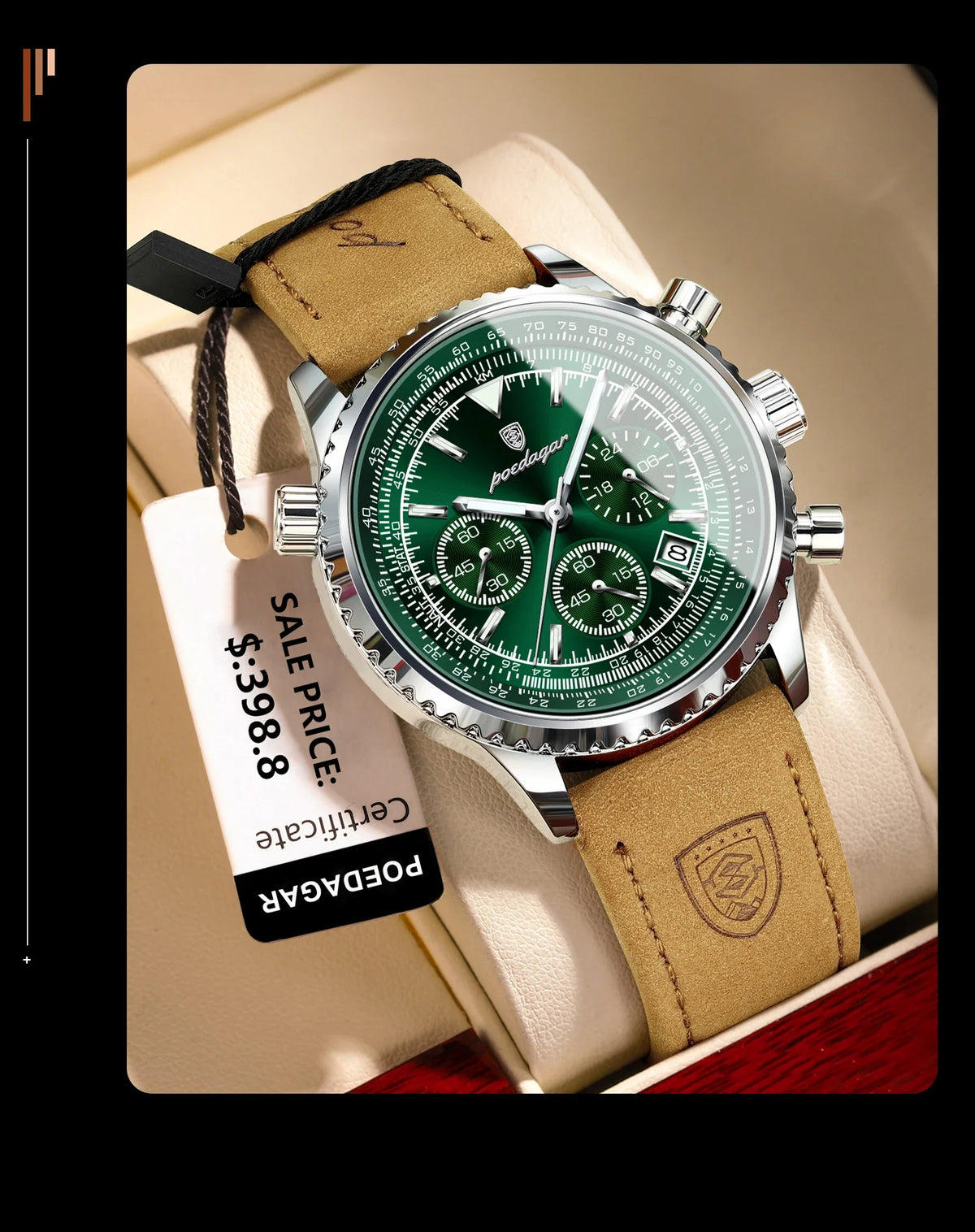 Quartz Chronograph Watch Waterproof Luminous Date Leather - Tophatter Daily Deals