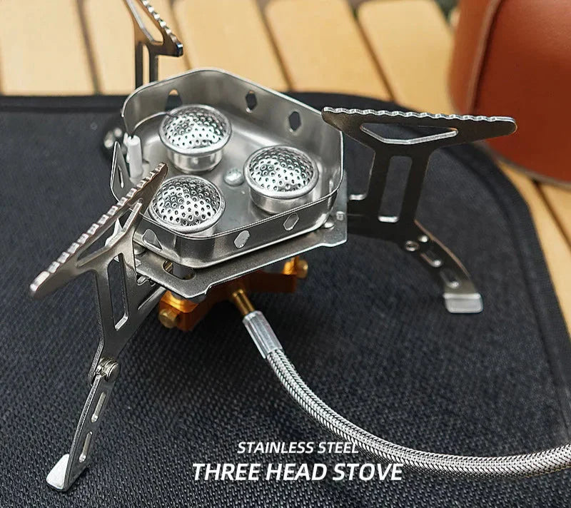 Three-Head Gas Stove Windproof Camping Silver Camp Cooking - Tophatter Daily Deals