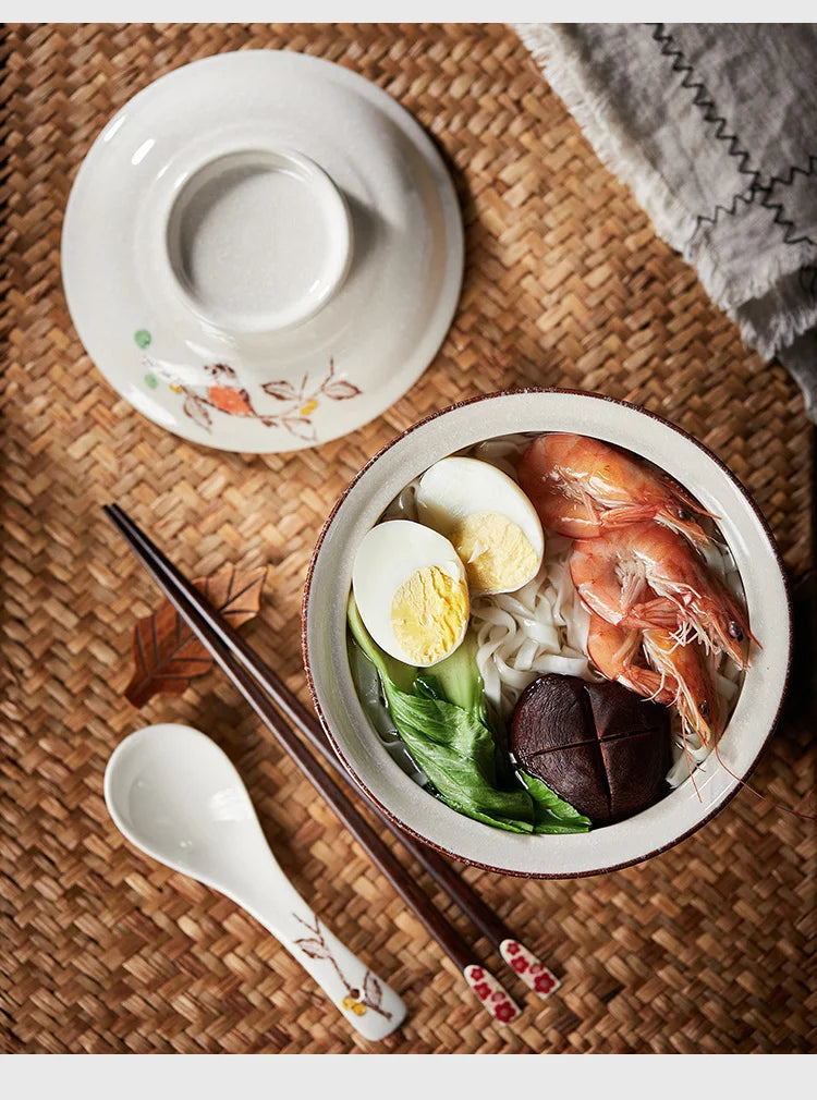 Ramen Bowl Large Ceramic With Lid Retro Fall 2025 Tableware - Tophatter Daily Deals
