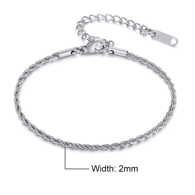 Stainless Steel Rope Chain Bracelet Twisted Singapore 979S-16-2 - Tophatter Daily Deals