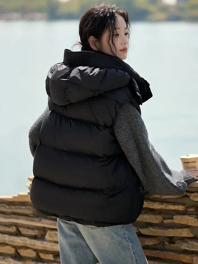Insulating Women’s Hooded Puff Vest - Hip-Length, Down - Tophatter Daily Deals
