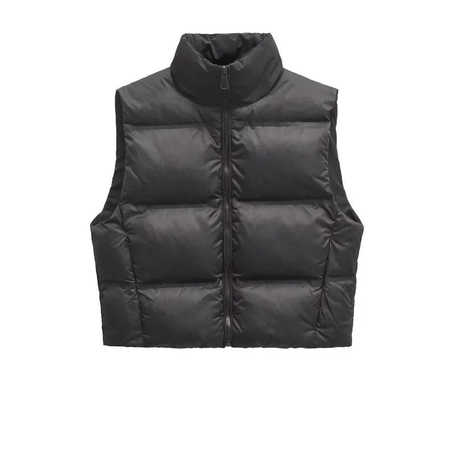 Insulating Women’s Puffer Vest - Oversized Quilted Cotton Black - Tophatter Daily Deals