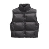 Insulating Women’s Puffer Vest - Oversized Quilted Cotton Black - Tophatter Daily Deals