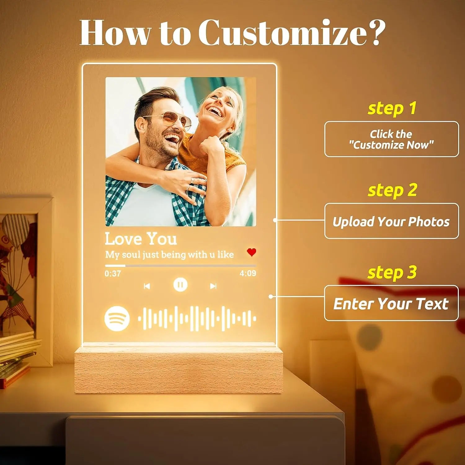 Customized Spotify Music Plaque Gifts For Anniversary Day Personalized Acrylic Photo Frame Lamp Custom Romantic Birthday Gifts - Tophatter Daily Deals