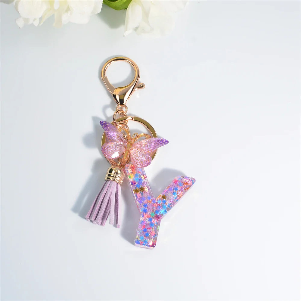 Sequin Letter Keychain With Butterfly Tassel Charm Y 55mm - Tophatter Daily Deals