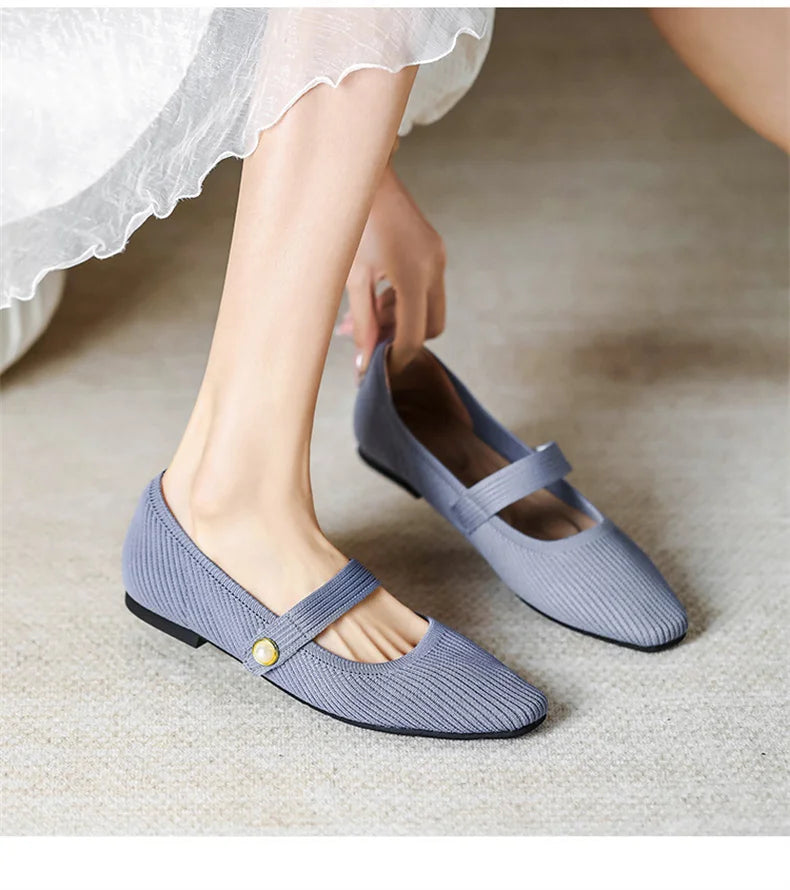 Stretchy Women Mary Jane Flats - Ribbed Knit For Spring - Tophatter Daily Deals
