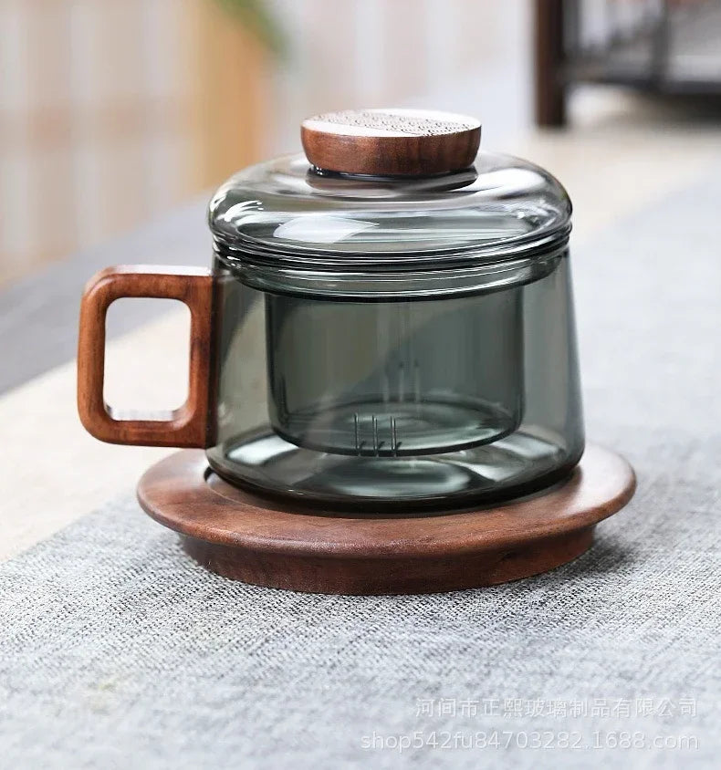 200ml Tea Infuser Cup Heat Resistant Glass Mug Wood Handle - Tophatter Daily Deals