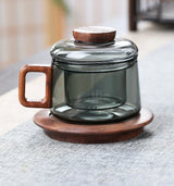 200ml Tea Infuser Cup Heat Resistant Glass Mug Wood Handle - Tophatter Daily Deals
