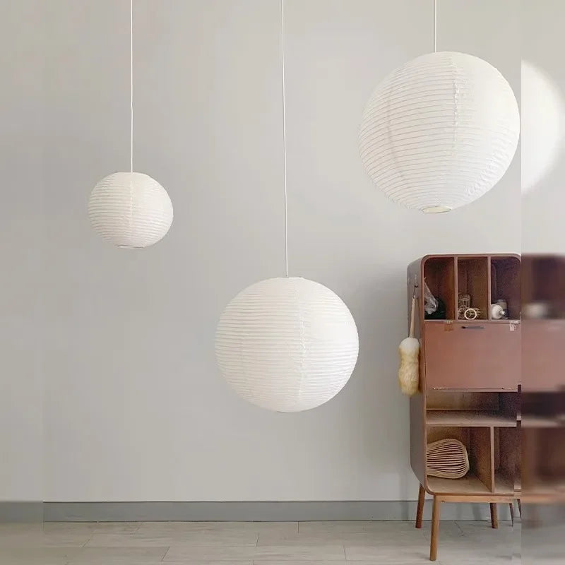 Japandi Pendant Lamp Wabi Sabi Rice Paper Round LED Dimmable - Tophatter Daily Deals
