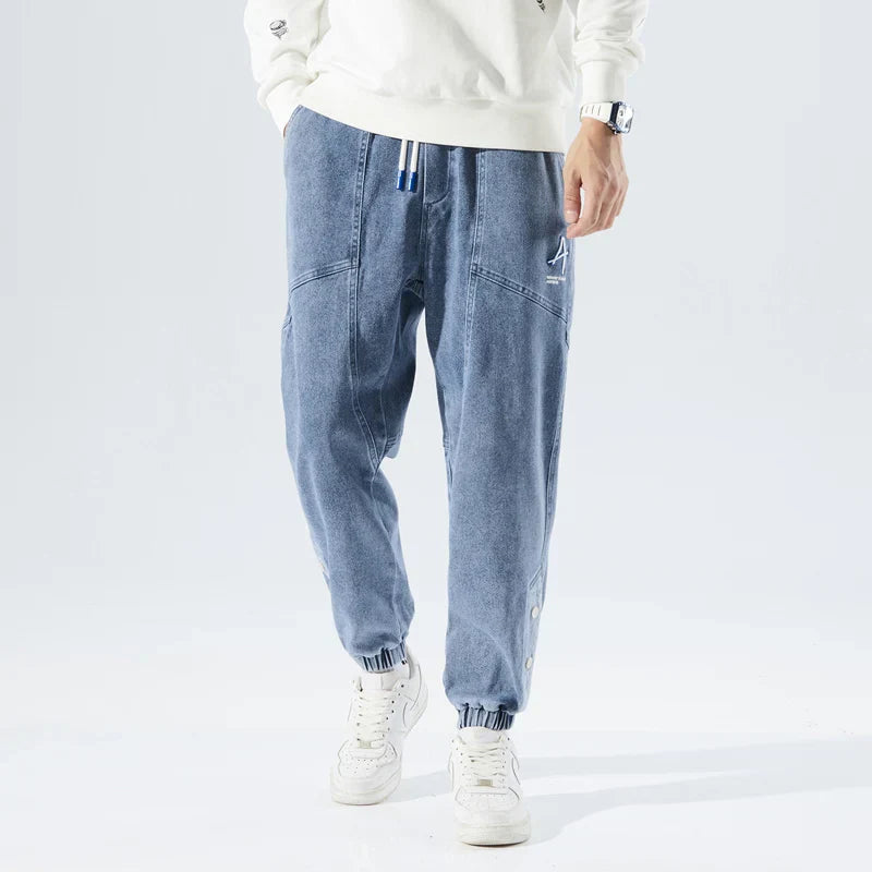 Stretchy Relaxed Men's Denim Joggers - Baggy Tapered, Denim - Tophatter Daily Deals
